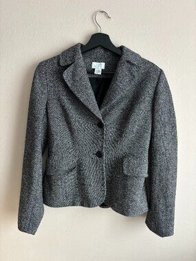 Anne Taylor LOFT Grey Herringbone Wool & Silk Blend Blazer Size Small